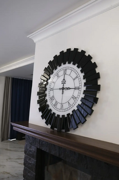 Дзеркало декоративне 900х900 (чорний і білий Лакобель) з годинниковим механізмом
