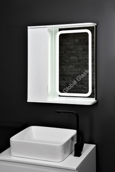 Дзеркальна шафа у ванну 60х70 см з заокругленою LED підсіткою двері зліва