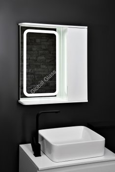 Дзеркальна шафа у ванну 60х70 см з заокругленою LED підсвіткою двері з права