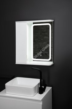Дзеркальна шафа у ванну 60х70 см з LED підсвіткою двері зліва сенсорний вимикач