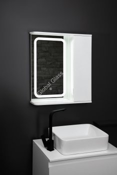 Дзеркальна шафа у ванну 60х70 см з LED підсвіткою двері з права сенсорний вимикач