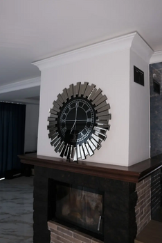 Дзеркало декоративне 900х900 (Графіт, чорний Лакобель) з годинниковим механізмом