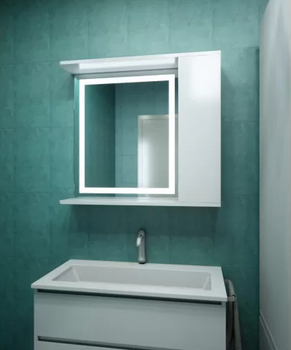 Дзеркальна шафа у ванну 70х70 см з LED підсвіткою двері з права