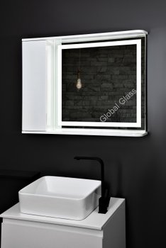 Дзеркальна шафа у ванну 90х70 см з LED підсвіткою двері зліва
