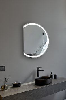 Дзеркало з LED підсвіткою та сенсором 650х800мм. у ванну кімнату кругле,зріз зліваMR-17 Global Glass