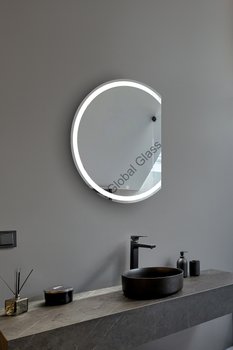 Зеркало с LED подсветкой и сенсором 650х800мм. в ванную комнату круглое,срез справаMR-17 Global Glass