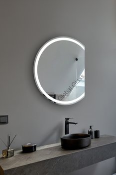 Зеркало с LED подсветкой и сенсором 750х900мм. в ванную комнату круглое,срез справаMR-17 Global Glass